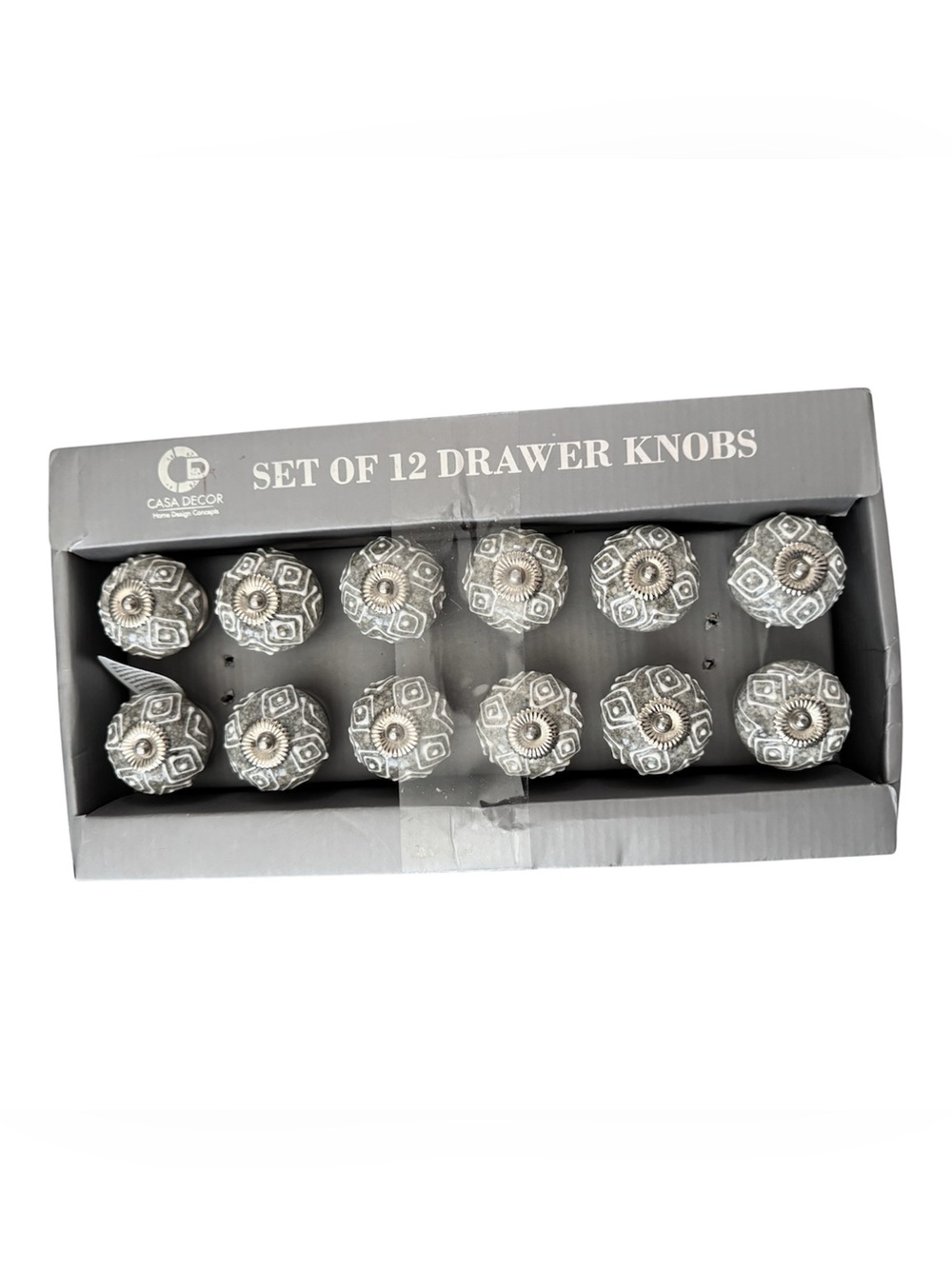 CASA DECOR Home Design Concepts Silver Floral Ceramic Drawer Knobs Set of 12 NEW